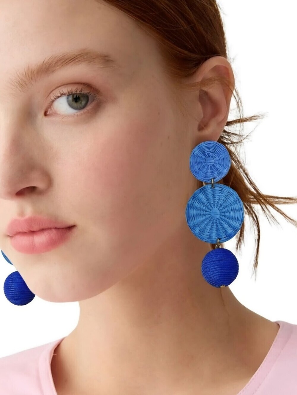 New! J. Crew Raffia Straw Bohemian Tripe Drop Blue Earrings